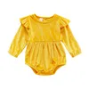 Barboteuse en velours pour bébé, vêtements d'automne et d'hiver, couleur bonbon, manches volantes, combinaisons, body M3897