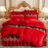 Sängkläder Ställer in European Broderad Lace Crystal Velvet Set Conterter Cover Twin Queen King Purple Soft Quilted BedsKirt Wedding