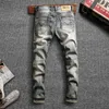 Włoski Styl Moda Mężczyźni Jeans Retro Niebieski Elastyczne Slim Fit Casual Denim Spodnie Wysokiej Jakości Streetwear Vintage Designer Spodnie