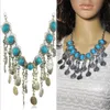 Bohemia Blue Resin Beads Gems Dangle Coin Statement Necklace Turkish Gypsy Ethnic Tribal Belly Dance Jewelry