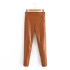 Kış-sonbahar Katı Uzun Sıska Yüksek Bel ZA PU Pantolon 2020 Moda Kaşmir Sıcak Düz Faux Deri Siyah Pantolon Q0801