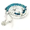 MG0992 Nuevo diseño Budista Mala Pulsera Meditación Yoga 108 Mala Lotus Charm Bracelet 6 mm Howlite Aperita Piedra de piedras preciosas