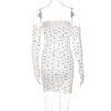 Y2K Heart Print Mini Dress Streetwear Stropless Backess White With Gloves Sexig Off Shoulder Party