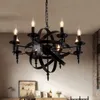 Vintage rétro bougie pendentif lumières luminaire en fer forgé Lof américain salon El lampe suspendue Bronze Luminaire navire Lamps2018