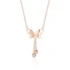 High Quality Rose Gold Stainless Steel Cute Butterfly Pendant Necklace with Tassel