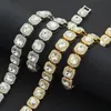 Chaines Collier de diamant carré de 12 mm Square Hip Hop Bling Femmes TRENDY MIAMI CUBAN CURB LINE BRACELET HIPSTER PU1831