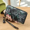 Leather Long Zipper wallet Ladies Tassel Retro Ethnic Style Three-Dimensional Printing Anti-Theft Brush Wallet Purse