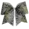 Ny Snake Skin Jumbo 7inch Cheer Bow Ponytail Holder Teen Stora stort hår Cheerleading Girls Tie 12pcs3870355