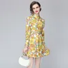 Boutique Lantern Sleeve Printed Dress Hot New Retro Trend Womens Spring Autumn Dress Fashion Elegant Lady Dresses