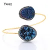 Irregular Natural Stone Bangle Bracelets Big Druzy Crystal Chakra Healing Stone Bangle Gold Plating Adjustable Bangles for Women Q0717