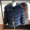 50cm mulheres quentes casaco de pele de pele curto casaco de inverno outerwear azul casacos azuis para promoção 211220