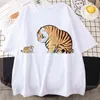 Fat tiger Heartbeat Funny Print Women T Shirt Summer Casual Short Sleeve Shirt Harajuku Tops Female T-shirt Cute Cartoon Clothes G220228
