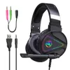 F16 Head-mounted Waterproof Earphones 7.1-channel Gaming Headset RGB LED Light Luminous Computer Headphones Wired Earpiece 3.5mm Jack Black