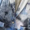 Women Elegant Fashion A Buckle Tie Dye Suit Female Lapel Collar Long Sleeve Coat Chic Top 210520