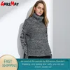 Damski Turtleneck Sweter Zima Ciepłe Knitwear Oversized Dla Kobiet Topy Moda Długie Odzież Damska Bluzy 210428