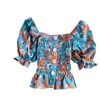 Women Floral High Waist Short Shirts Printed Female Summer Niche Japan Style Slim Fit Puff Sleeve Tops Blusa GX1086 210507