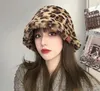 Women Faux Fur Bucket Hats Cow Print Plush Velvet Warm Panama Hat Fisherman Hats Vacation Cap GC649