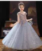 Tjejklänningar Prinsessan Lace Ball Gown Tulle Beaded Flower Girl Pageant Gowns Applique Piano Performance Dräkter First Holy Communion