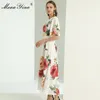 Moda Designer Dress Lato Damska Dress Krótki Rękaw Rose Floral Print Beach Vacation Maxi Dresses 210524