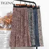 Tigena Spring Vintage Leopard Chiffon Rok Dames Mode Print Lined A Line Elastische Hoge Taille Geplooide Lange Vrouw 210621