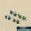 Stud Moda Kolczyk 100% Real 925 Sterling Silver Blue Green Natural Stone Women Men Mała biżuteria FE11