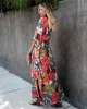 Женщины Boho Летнее платье Праздник Maxi Свободная сарафана Флористическая Печата с длинным рукавом Элегантный коктейль Платья для вечеринки Vestido de Mujer 210520