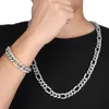 Hiphop 1set 13mm guld isad ut asfalterade rhinestones miami trottoarkant figaro länk kedja halsband cz bling rappare halsband för män smycken253b