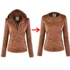 Gothic Faux Leather Jacket Women Khaki Winter Motorcycle Hoodies Outerwear PU Basic Coat