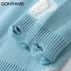 Gonthwid Knitwearセーター女性原宿ヒップホップ街路壁ニットクラウドリッピングホールカジュアルカワイイルーズプルオーバージャンパートップ211008