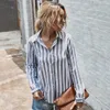 Vintage Striped Women Blouse Koreansk Turn Down Collor Långärmad Skjorta Blusas de Mujer W910 210526