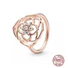 18K Rose Gold Authentic 925 Sterling Silver CZ Diamond Pierścionek z oryginalnym pudełkiem do Pandora Obrączki Zestaw Biżuterii zaręczynowej CD8006