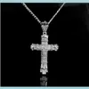 Rétro Argent Charme Plein Ice Out Cz Diamants Simulés Collier Crucifix Catholique Avec Longue Chaîne Cubaine 4Ljdh Colliers Xjl3J1093396