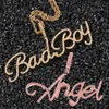 2021 Iced Out Lettres Initiales A-Z Nom Personnalisé Pendentif Collier Ancienne Lettre Cursive Vintage Hip Hop Cubic Zirconia Bijoux Cadeaux pour Amoureux Petit Ami Petite Amie