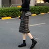 Plus Size High Waist Midi Long Wool Plaid Skirt For Women Winter Warm Elegant Office Lady Vintage Autumn Maxi s 210621