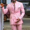 핑크 슬림 맞는 댄스 파티 남성 양복 더블 2 개 2 조각 사용자 정의 신랑 턱시도 첨단 옷깃 아프리카 남자 패션 의상 검은 바지 x0909