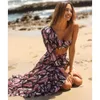 Beach Cover Up Bikini Gonna Tuniche per foglie lunghe Stampa Robe de Plage Sarong Costume da bagno 210621