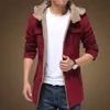 Trench da uomo WOQN Men Nice Winter Fashion Giacche spesse Fleece Slim Fit Cappotto con cappuccio Lungo Casual Plus Size