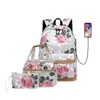 Fengdong 3 unids/set mochila escolar de lona con flores de estilo coreano, conjunto de bolsa de libros florales para niños, mochilas escolares para niñas adolescentes, mochila X0529