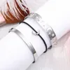 3 pièces/ensemble Punk creux lune étoile Bracelet or argent couleur Bracelets en cuir chaîne Bracelet femme charme multicouche manchette bijoux Q0719