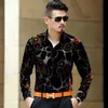 Gold Floral Bordado Homens Lace Camisa Marca de Luxo Mens Vestido Transparente Sexy Masculino Alta Qualidade Camisa Social 210721