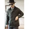 Classic Waxed Cotton Jacket Coat for Men Olive Green Slim Fit