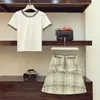 Summer Fashion Runway Tweed Plaid Skirt Suits Two Piece Sets Women Short Sleeve Tshirts + A-line Mini Elegant Casual Set Dress