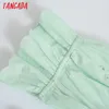 Tangada Women Retro Green Ruffles Embroidery Romantic Crop Shirt Short Sleeve Summer Shirt Tops JE61 210609