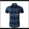 Camicie Abbigliamento da uomo Abbigliamento Drop Delivery 2021 Stripe Plaid Manica corta Tasca Design Camicia da uomo Casual Fashion Dress Large Size M-2Xl Yyxvg