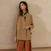 Dorywczo Khaki Blazer dla kobiet Notched Z Długim Rękawem Duży rozmiar Solid Blazers Kobiet Moda Odzież 210524