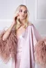 Ostrich Feather Celebrity Bowns Aftonklänningar Långärmad 2 stycken Sexig brudpyjama Set Bathrobes Party Wear Robes6394751