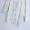 Za Tie Dye Shirt Shirtsの女性長袖ヴィンテージ夏のシャツファッションサイドベントボタンアップロードトップ女性エレガントブラウス210602