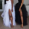 Mode Femmes Maxi Tulle Élastique Taille Haute Étage Jupes Avant Fente Asymétrique Dames Parti Tutu Jupe Faldas Mujer Saia 210416