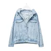 Damen-Jeansjacke mit Stickerei-Applikationen, lockeres Übermaß, Blumenmuster C0142 210514