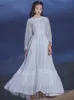 YOSIMI White Chiffon Long Women Dress Summer Elegant Wrist Sleeve Lace Hooded Fit and Flare Ankle-Length Maxi Dresses 210604